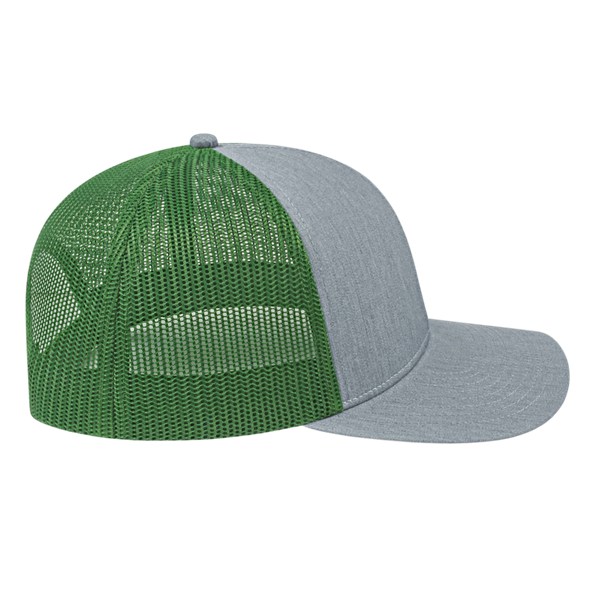 POLY/COTTON TRUCKER MESH BACK CAP ADULT HEATHER/KELLY GREEN